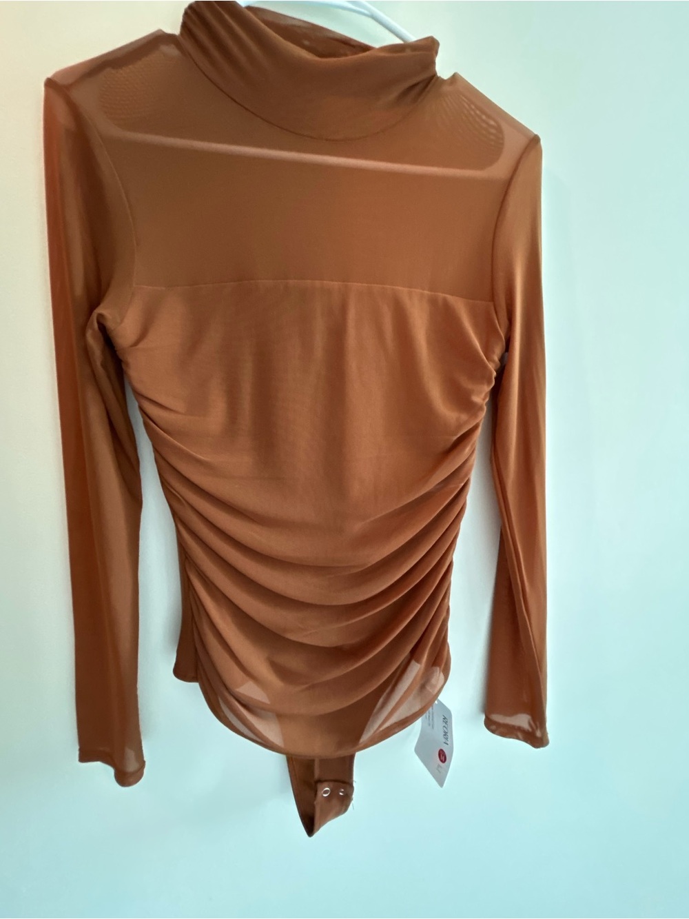 ReoRia Long-Sleeve Ruched Mock Neck Bodysuit - Brown